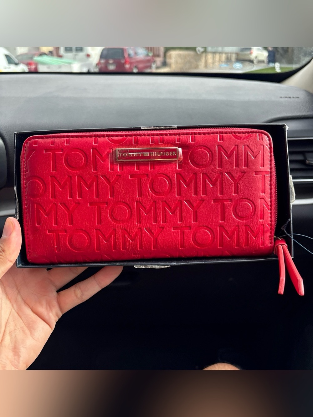 Tommy Hilfiger Red Embossed Logo Zip Wallet